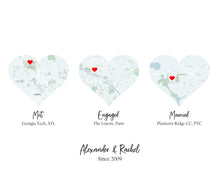 Load image into Gallery viewer, Map Print Special Places in Hearts, Map of Homes Custom Areas, Choose 1-5 Hearts/Maps