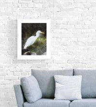 Load image into Gallery viewer, White Heron Wall Art Print, Decor for Beach House, Water Inspired Print, Ocean Life Art Print, Water Bird Art