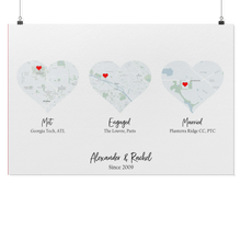 Load image into Gallery viewer, Map Print Special Places in Hearts, Map of Homes Custom Areas, Choose 1-5 Hearts/Maps