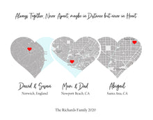 Load image into Gallery viewer, Map Print Special Places in Hearts, Map of Homes Custom Areas, Choose 1-5 Hearts/Maps