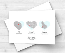 Load image into Gallery viewer, Map Print Special Places in Hearts, Map of Homes Custom Areas, Choose 1-5 Hearts/Maps