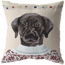Load image into Gallery viewer, Black Lab Holiday Decor | Christmas Throw Pillow | Labrador Retriever Home Decor for the Holidays
