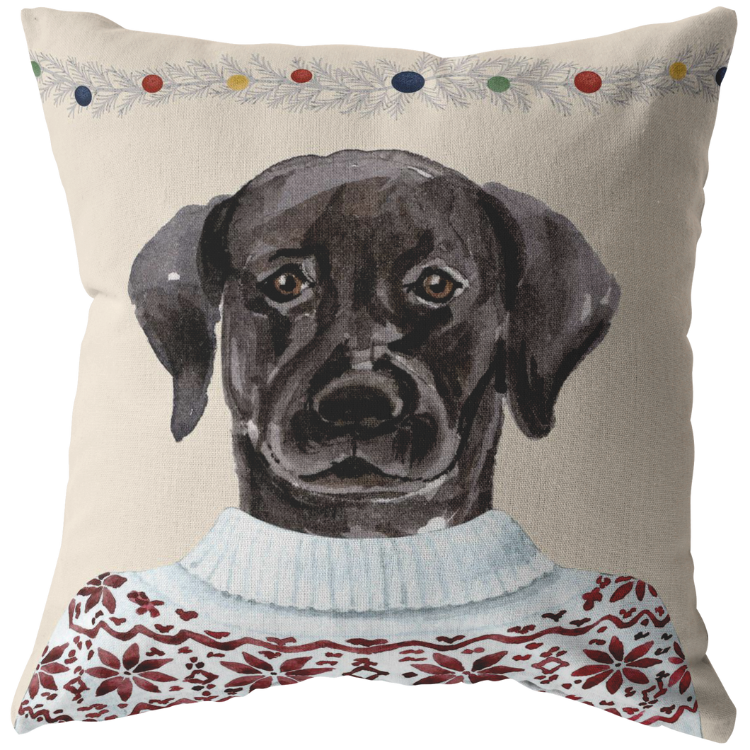 Black Lab Holiday Decor | Christmas Throw Pillow | Labrador Retriever Home Decor for the Holidays