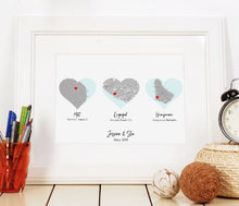 Load image into Gallery viewer, Map Print Special Places in Hearts, Map of Homes Custom Areas, Choose 1-5 Hearts/Maps
