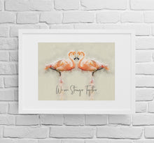 Load image into Gallery viewer, Flamingo Pair Heart Personalized Wall Art Print, Ocean inspired Art, Nursery Room Decor, Beach House Art and Decor, Tropical Wall Art