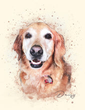 Load image into Gallery viewer, Watercolor Pet Portrait, Portrait of your Dog or Cat, Pet Memorial Gift, Custom Portrait from Photo