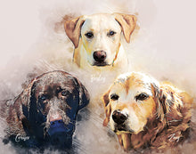 Load image into Gallery viewer, Custom Pet Portrait, Pen and Watercolor Style Portrait of your Dog or Cat, Pet Memorial Gift