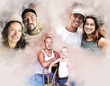 Load image into Gallery viewer, Family Portrait from Photo, Watercolor Painting of your Family, Family Illustration Print