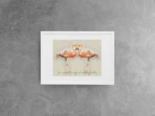 Load image into Gallery viewer, Flamingo Pair Heart Personalized Wall Art Print, Ocean inspired Art, Nursery Room Decor, Beach House Art and Decor, Tropical Wall Art