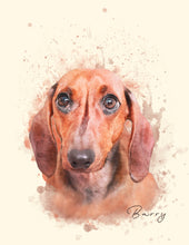 Load image into Gallery viewer, Watercolor Pet Portrait, Portrait of your Dog or Cat, Pet Memorial Gift, Custom Portrait from Photo