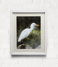 Load image into Gallery viewer, White Heron Wall Art Print, Decor for Beach House, Water Inspired Print, Ocean Life Art Print, Water Bird Art