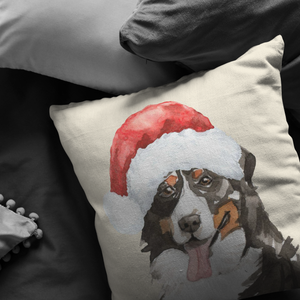 Bernese Mountain Dog Holiday Pillow, Christmas Throw Cushion, Berner Mom & Dad Gift, Pet Portrait Pillow