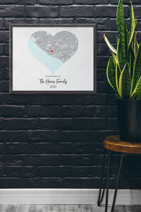 Map Print Special Places in Hearts, Map of Homes Custom Areas, Choose 1-5 Hearts/Maps