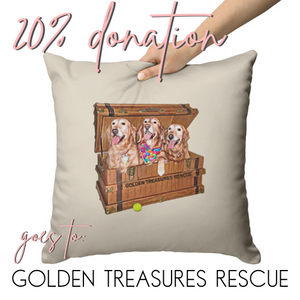 Golden Retriever Gifts, Grey Throw Pillow, for Golden Treasures Rescue