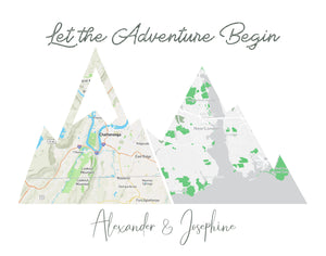 Travel Lover Gift Ideas, Custom Adventure Mountain Map, Prints of your Special Places,  Engagement Gift for Couple, 1st Anniversary Gift