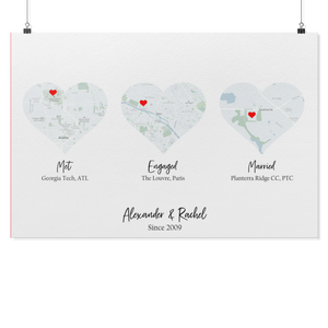 Map Print Special Places in Hearts, Map of Homes Custom Areas, Choose 1-5 Hearts/Maps