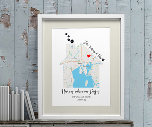 Dog Gifts, Gift For New Pet Owners, Our First Home Map Print, Personalized Gift for Cat Lovers