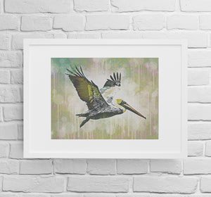 Pelican Flying Wall Art Print, Decor for Beach House, Water Inspired Print, Ocean Life Art Print, Water Bird Art