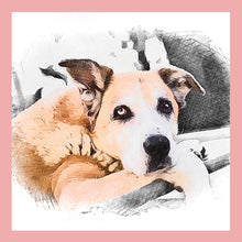 Load image into Gallery viewer, Pet Portrait Sketch,  Portrait of your Dog or Cat, Pet Memorial Gift, Custom Portrait from Photo, Cross hatch Pen Portrait
