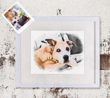 Load image into Gallery viewer, Pet Portrait Sketch,  Portrait of your Dog or Cat, Pet Memorial Gift, Custom Portrait from Photo, Cross hatch Pen Portrait
