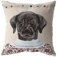 Load image into Gallery viewer, Black Lab Holiday Decor | Christmas Throw Pillow | Labrador Retriever Home Decor for the Holidays
