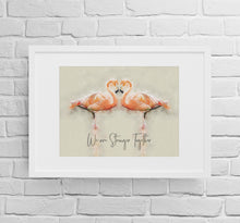 Load image into Gallery viewer, Flamingo Pair Heart Personalized Wall Art Print, Ocean inspired Art,  Nursery Room Decor,  Beach House Art and Decor,  Tropical Wall Art
