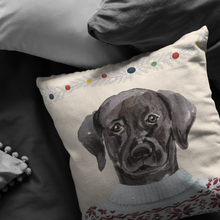 Load image into Gallery viewer, Black Lab Holiday Decor | Christmas Throw Pillow | Labrador Retriever Home Decor for the Holidays
