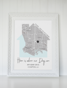 Dog Gifts, Gift For New Pet Owners, Our First Home Map Print, Personalized Gift for Cat Lovers