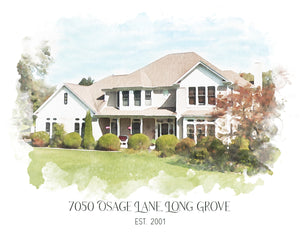 Custom Home Portrait, Realtor Closing Gift, Painting from Photo, Watercolor House
