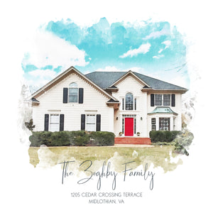 Custom Home Portrait, Realtor Closing Gift, Painting from Photo, Watercolor House