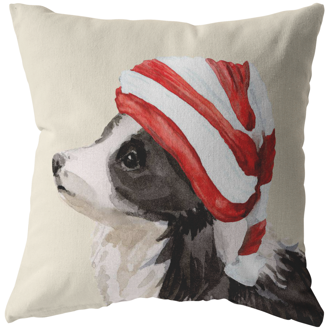 Collie Christmas Pillow | Sheep Dog Throw Pillow for the Holidays