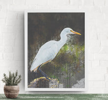 Load image into Gallery viewer, White Heron Wall Art Print, Decor for Beach House, Water Inspired Print, Ocean Life Art Print, Water Bird Art
