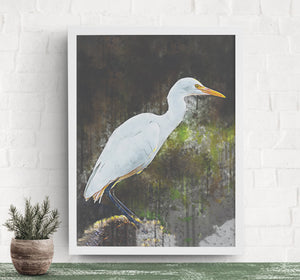 White Heron Wall Art Print, Decor for Beach House, Water Inspired Print, Ocean Life Art Print, Water Bird Art