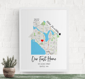 Dog Gifts, Gift For New Pet Owners, Our First Home Map Print, Personalized Gift for Cat Lovers