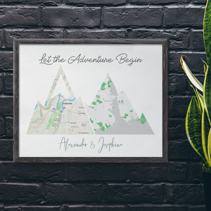 Travel Lover Gift Ideas, Custom Adventure Mountain Map, Prints of your Special Places,  Engagement Gift for Couple, 1st Anniversary Gift