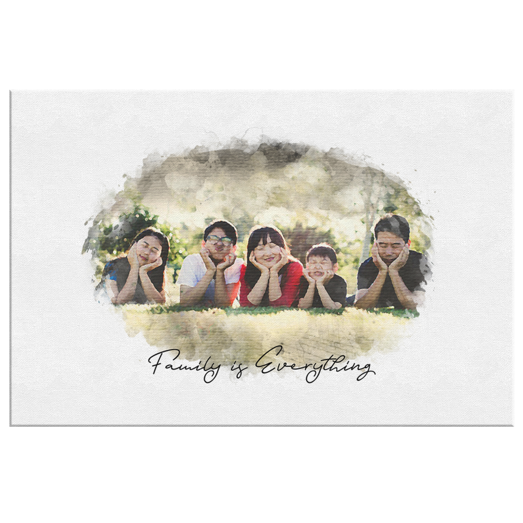 Family Portrait Watercolor Style Print on Canvas | Grandparent Gift | 1st Anniversary Present