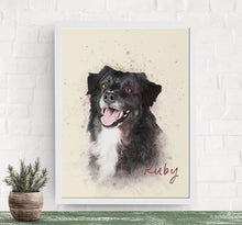 Load image into Gallery viewer, Watercolor Pet Portrait,  Portrait of your Dog or Cat, Pet Memorial Gift, Custom Portrait from Photo
