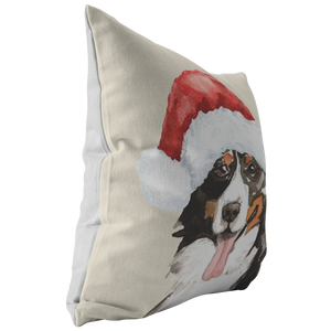 Bernese Mountain Dog Holiday Pillow, Christmas Throw Cushion, Berner Mom & Dad Gift, Pet Portrait Pillow