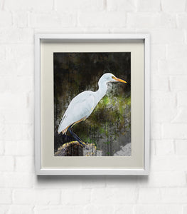 White Heron Wall Art Print, Decor for Beach House, Water Inspired Print, Ocean Life Art Print, Water Bird Art